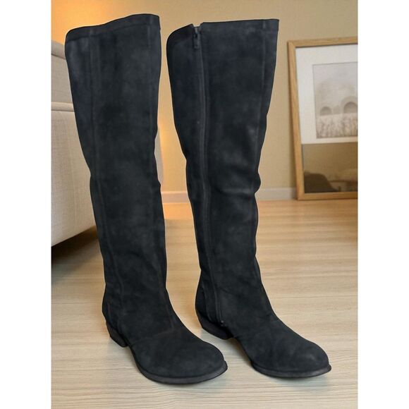 Naughty Monkey Black Leather Over the Knee Hidden Wedge Zip Boots Women Size 7.5 - Picture 2 of 11